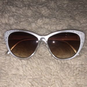 Vintage 90s Rhinestone Bejeweled White Sunglasses